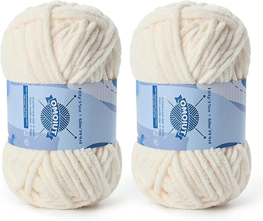 Chunky Chenille Yarn for Crocheting，Baby Yarn for Crocheting Soft Blankets，Bulky Yarns for Crochet Amigurumi，2×100g (2×74.3yds) Fluffy Velvet Yarns for Hand Knitting (2 Light Beige)