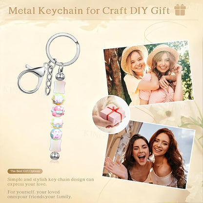 12 PCS Beadable Keychain Making Kit,Key Chain Keyrings for Jewelry Making,Car Bag Purse Charms Key Chains Bulk Metal Blank Bars,DIY Supplies Christmas Gifts for Women Men Crafts Custom Projects Silver