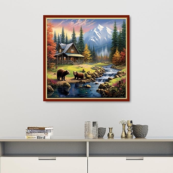 Findvoor Stamped Cross Stitch Kits for Beginners Full Range of Cross Stitching Embroidery Pattern for Adults, 11CT DIY Needlepoint Embroidery Starter Kits-Forest Bear 17.7x17.7 inch