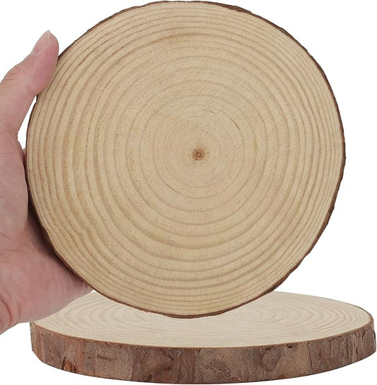 KINJOEK 12 PCS 6-7 Inch Natural Wood Slices with Bark, Unfinished Round Wooden Ornaments Coasters Circles Bulks for Crafts Centerpieces DIY Rustic Wedding Decorations Christmas