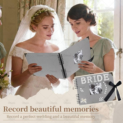 Scrapbook, 8x12 inch Wedding Scrapbook, Black DTY Guest Scrapbook Album with Pearl Stickers, Meta1 Letters and Bows, Blank Scrapbook