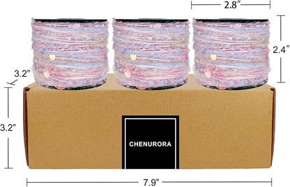 Artisanal Yarn Collection Multifiber Fancy Yarn with Sequins & Iridescent Shimmering Threads for Knitting Crocheting Crafts DIY, Set of 3 Rolls (Lilac)
