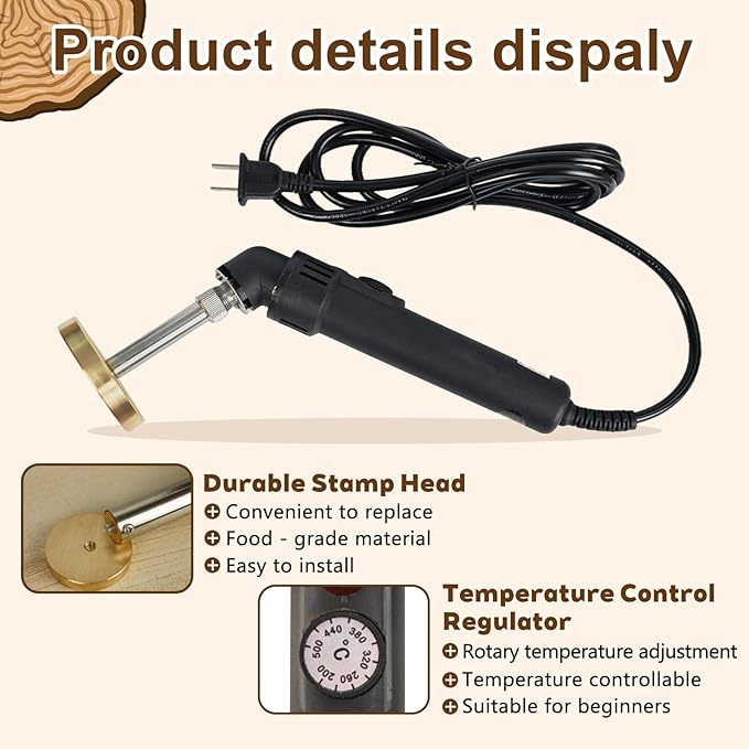 KAINSY Custom Temperature-Controlled Electric Branding Iron for Wood Food, Personalized Logo Metal Stamp, Custom Branding Iron for Cake Leather BBQ, Wood Burning Stamp, DIY Handmade Gifts Branding Kit