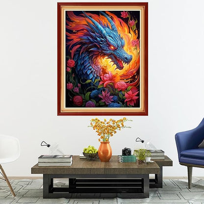 Dooxvey Cross Stitch Kits for Adults Stamped Full Range of Embroidery Starter Kits for Beginners 11CT Printed Cross Stitch Patterns Needlepoint Kits Stamped Crossstitch-Flower Dragon 16x20 inch