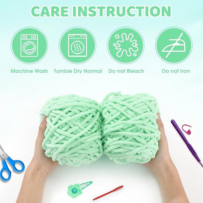 Buryeah 4 Pack Chunky Chenille Yarn for Crocheting Soft Thick Fluffy Yarn for Hand Knitting Bulky Velvet Blanket Plush for Weaving DIY Crafts Each 3.5 oz 55 Yards (Light Aqua)
