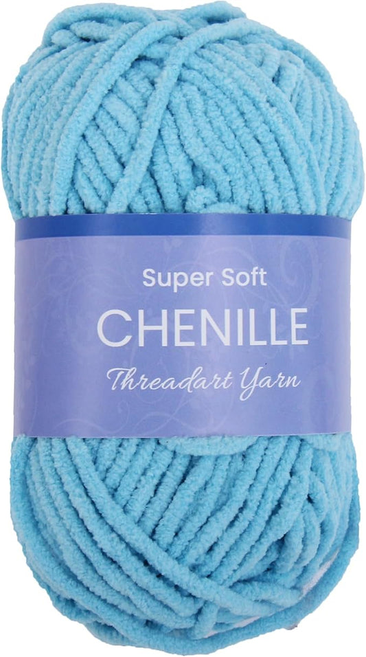 ThreadArt Chenille Yarn for Crocheting, Knitting, Amigurumi, Super Soft Plush Velvet Yarn - 50 Gram 60 yds #5 Fluffy Yarn Skeins - Aqua 09