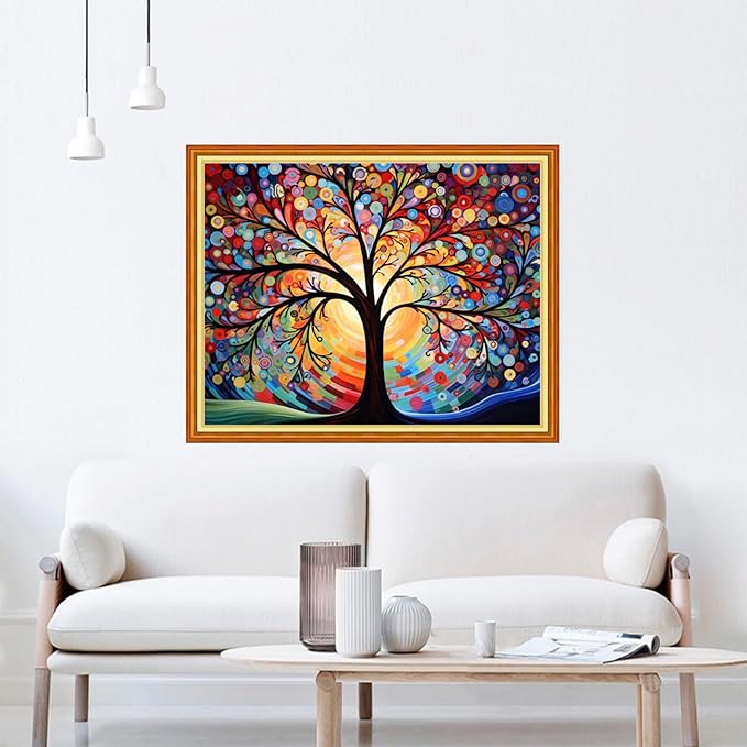 DMCVIVR Stamped Cross Stitch Kits for Beginners Adults Needlepoint Kits for Beginners Embroidery Kits for Adults Crossstitch Kit for Beginners 11CT-Colorful Tree 16x20 inchs