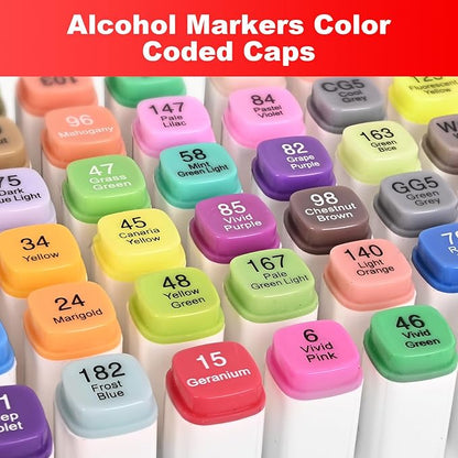 Hnncugty Alcohol Markers Set 60 Colors, Dual Tips Coloring Art Markers Set with Case & Holders, Chisel & Fine Artist Sketch Pens Art Supplies for Adult Coloring Books, Drawing, Painting, Sketching