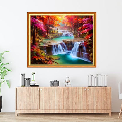 Foxdiviy Cross Stitch Kits - Late Autumn Waterfall 16x20 inch - 11CT Pre-Printed Embroidery Kit - Stamped Cross Stitch - All Ages - Unisex - Multicolor - Modern - Nature Theme - Non-Foldable