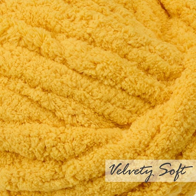 ERLYEEN Chenille Chunky Yarn Super Bulky Soft Thick Fluffy Jumbo Giant Washable Polyester Big Yarn DIY for Arm Knit Blanket Cushion Bed Sofa Home Decor,Turmeric,0.55LB