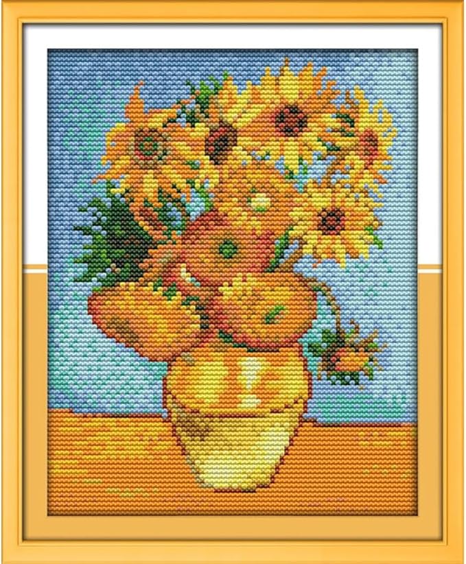 JOYSEWING Stamped Kits Counted Cross Stitch Handmade kit Printed Embroidery Starter Kits for Beginners DIY Home Decoration Printed Pattern (Van Gogh’s Sunflower Painting(11CT) 9.45 ×12.60 inch)