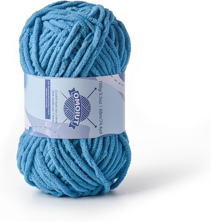 Chunky Chenille Yarn for Crocheting，Baby Yarn for Crocheting Soft Blankets，Bulky Yarns for Crochet Amigurumi，100g (74.3yds) Fluffy Velvet Yarns for Hand Knitting (Lake Blue)