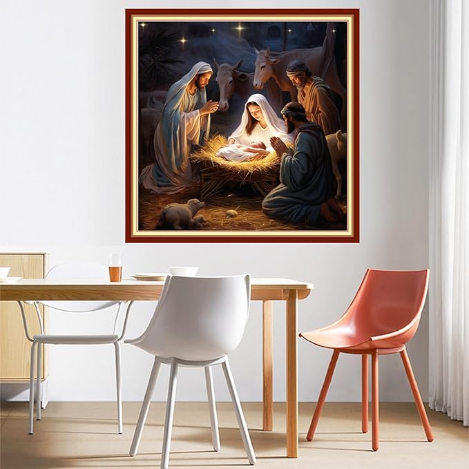 DMCVIVR Stamped Cross Stitch Kits for Beginners Adults Needlepoint Kits for Beginners Embroidery Kits for Adults Crossstitch Kit for Beginners 11CT-Nativity 18x18 inchs