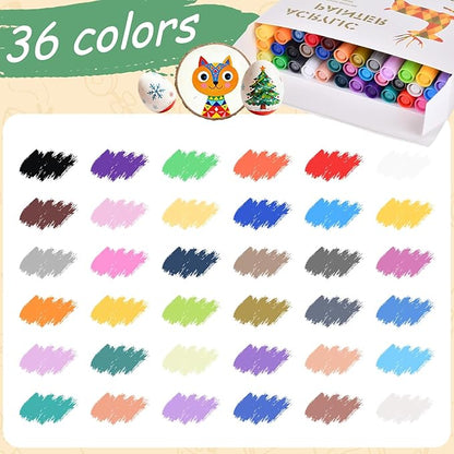 SZTCECDM 36 Colors Dual Tip Acrylic Paint Markers, Versatile Brush and Fine Tip Paint Pens for Wood, Canvas, Stone, Ceramic, Colors Markers for Artists, Craft Kits & Adult