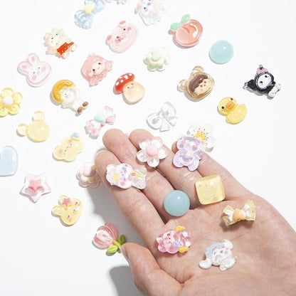 60pcs Slime Charms Cute Set for Crafts, Resin Charms Set Ornament Scrapbooking,3D Flatback Cute for Embellishments Scrapbook and Mini Decorations (Multi-Colors)