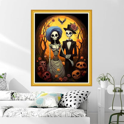 DMCVIVR Stamped Cross Stitch Kits for Beginners Adults Needlepoint Kits for Beginners Embroidery Kits for Adults Crossstitch Kit for Beginners 11CT-Skeleton Couple 16x20 inch
