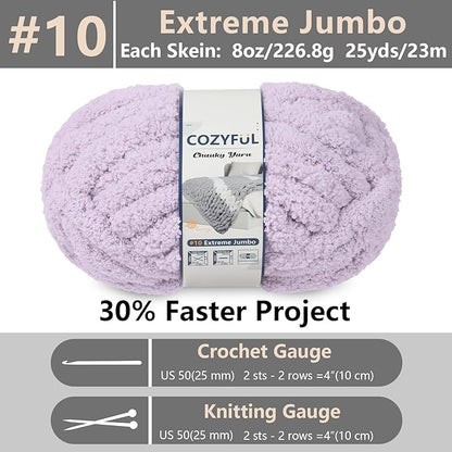Chunky Yarn for Hand Knitting - #10 Chunky Chenille Yarn, Jumbo Big Thick Chunky Yarns for Crocheting, Super Bulky Chunky Knit Blanket Yarns, 8 Skein (25 yds 8 oz Each Skein), Lavender Fog