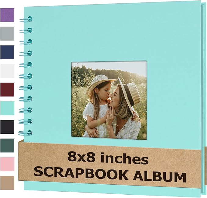 Scrapbook Album 8x8 Inches Photo Album Hardcover Kraft with Window Scrap Book Blank Memory Book for Baby Wedding Guest Book Couples Graduation Travel DIY Anniversary, 40 Pages LightBlue