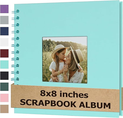 Scrapbook Album 8x8 Inches Photo Album Hardcover Kraft with Window Scrap Book Blank Memory Book for Baby Wedding Guest Book Couples Graduation Travel DIY Anniversary, 40 Pages LightBlue