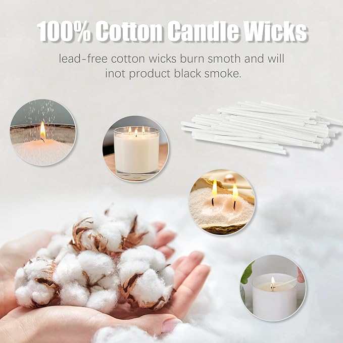 Pearled Candle Cotton Wicks 100-Pack for Sand Candles Making - 2Inch Metal-Free and Lead-Free Refill Sand Wax Wick for Candle Making DIY (White)