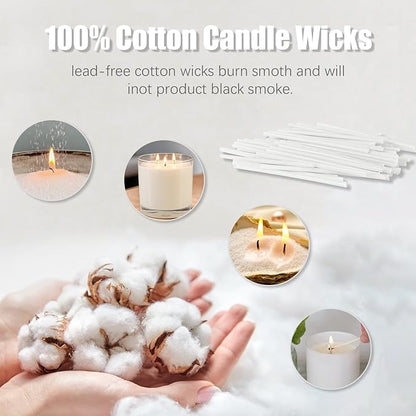 Pearled Candle Cotton Wicks 100-Pack for Sand Candles Making - 2Inch Metal-Free and Lead-Free Refill Sand Wax Wick for Candle Making DIY (White)