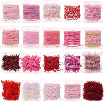 20 Pcs of 2-Yard Original Art Yarns - for DIY Art Yarns for Jewelry Making, Junk Magazines, Knitting, Crafts, Textile Decorative, Tassels, Vintage Yarn Card Making (Pink)