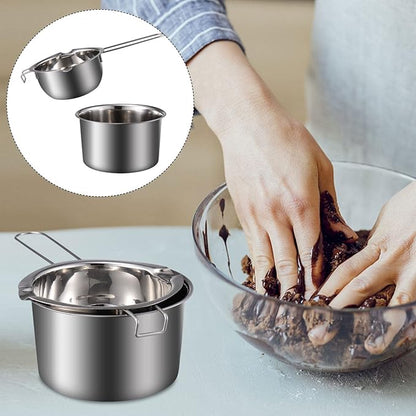 1 Set Double Boiler Pot Stainless Steel Water Boiling Melting Pot with Dual Pour Spout for Candle Butter Chocolate Cheese Caramel 400ml