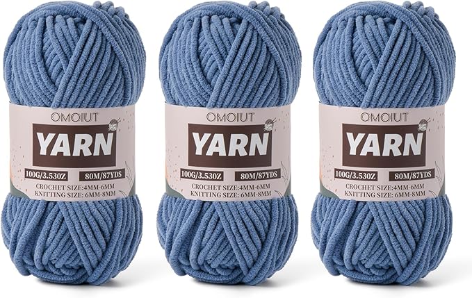 Fluffy Chenille Yarn for Crocheting - Baby Yarn for Crocheting Soft Blanket - 3 Pack of 100g/(87.4yds) Crochet Amigurumi Chunky Yarns - Super Bulky 5 Velvet Yarns (3 Navy Blue)