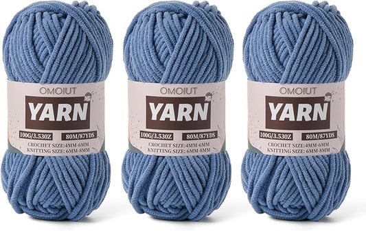 Fluffy Chenille Yarn for Crocheting - Baby Yarn for Crocheting Soft Blanket - 3 Pack of 100g/(87.4yds) Crochet Amigurumi Chunky Yarns - Super Bulky 5 Velvet Yarns (3 Navy Blue)