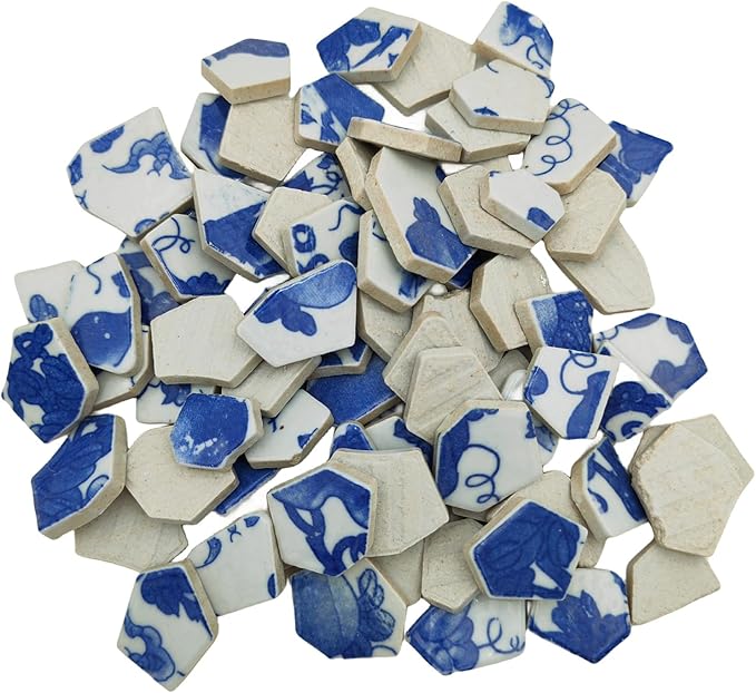 1.1 LB Porcelain Ceramic Mosaic Tiles,Broken Irregular Mosaic Tiles for DIY Craft Floor,Kitchen,Pool, Flower Pots Mosaic Making Supplies (Porcelain 07)