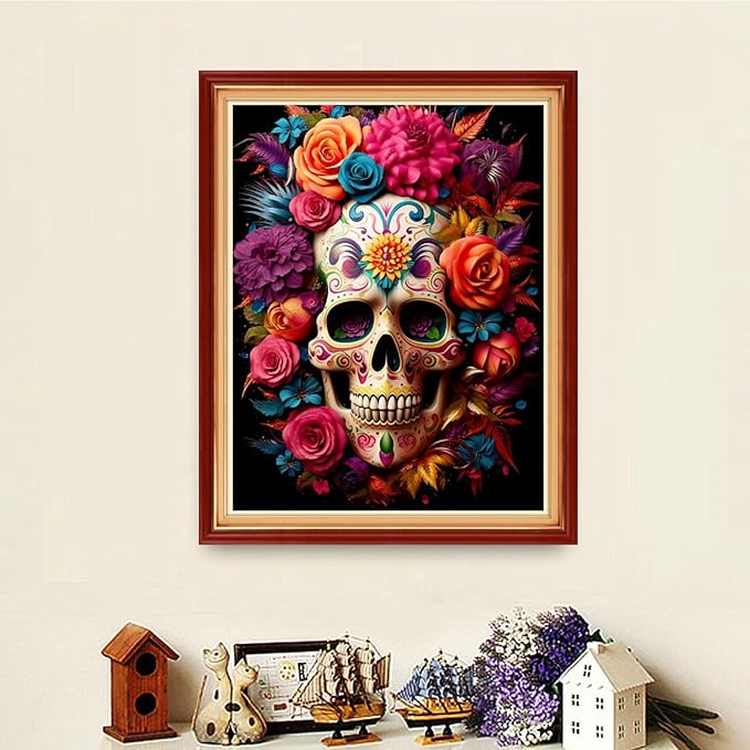 Dooxvey Cross Stitch Kits for Adults Stamped Full Range of Embroidery Starter Kits for Beginners 11CT Printed Cross Stitch Patterns Needlepoint Kits Stamped Crossstitching-Colorful Skull 16x20 inch