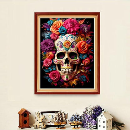 Dooxvey Cross Stitch Kits for Adults Stamped Full Range of Embroidery Starter Kits for Beginners 11CT Printed Cross Stitch Patterns Needlepoint Kits Stamped Crossstitching-Colorful Skull 16x20 inch