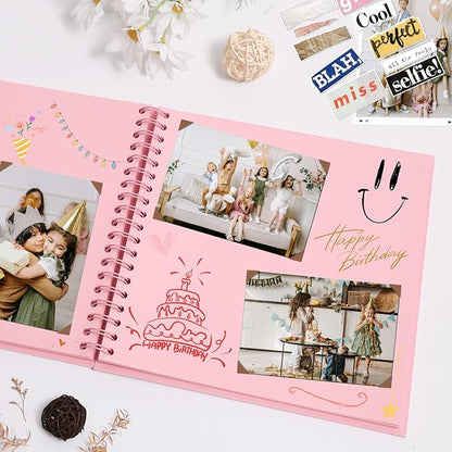 Scrapbook Album 7x7 Inches Photo Album Hardcover Kraft with Window Scrap Book Blank Memory Book for Baby Wedding Guest Book Couples Graduation Travel DIY Anniversary, 40 Pages Pink