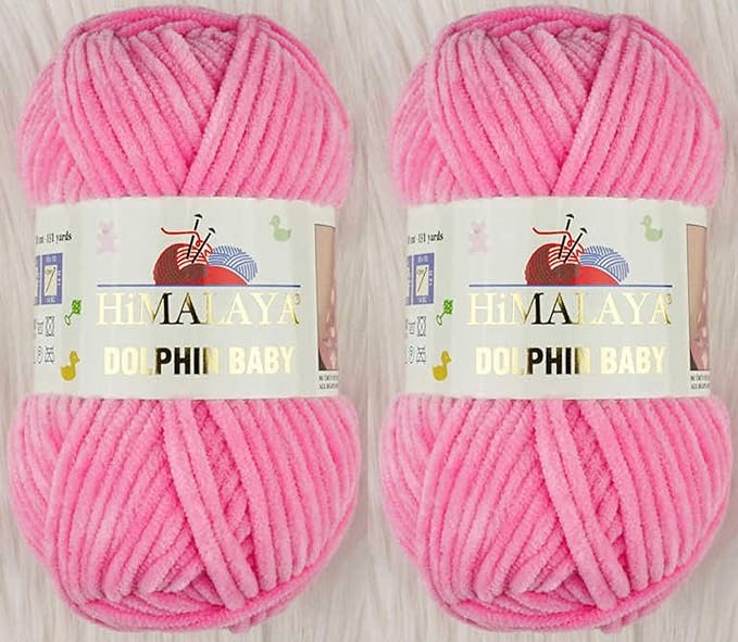 2 Skein/Pack Himalaya Dolphin Baby Chenille Yarn, Each Ball 100 gr (3.5 oz), 120 m (132 Yards), 100% Polyester, Super Bulky Baby Blanket Velvet Amigurumi Yarn, 80309 - Pink