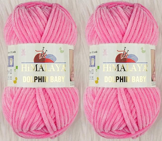 2 Skein/Pack Himalaya Dolphin Baby Chenille Yarn, Each Ball 100 gr (3.5 oz), 120 m (132 Yards), 100% Polyester, Super Bulky Baby Blanket Velvet Amigurumi Yarn, 80309 - Pink