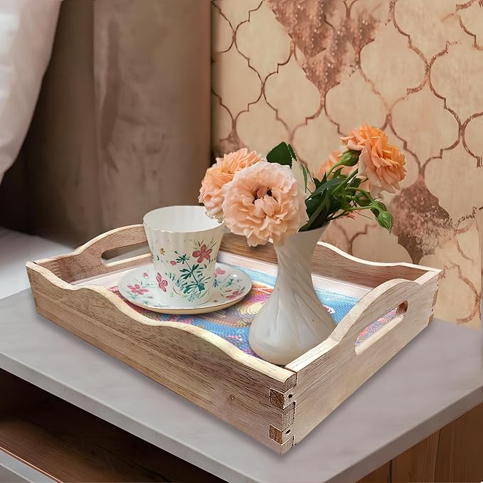 FGbaby DIY 5D Sea Turtle Diamond Painting Wood Serving Tray with Handles Diamond Art Decorative Serving Trays Wooden Tray for Breakfast in Bed, Patio, BBQ, Coffee Table, Party –Great for Lap & Couch