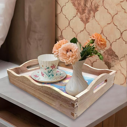FGbaby DIY 5D Sea Turtle Diamond Painting Wood Serving Tray with Handles Diamond Art Decorative Serving Trays Wooden Tray for Breakfast in Bed, Patio, BBQ, Coffee Table, Party –Great for Lap & Couch