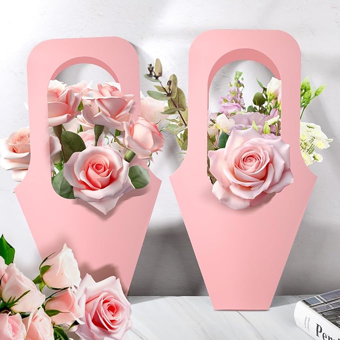 Cyblinia Flower Bouquet Bags with Handle - 20 Pcs Paper Flower Gift Bags for Valentine's Day, Wedding Party & Home Decoration