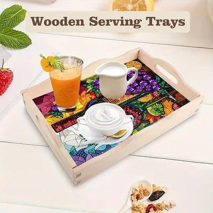 SHLUHA Diamond Art Kits for Adults Wooden Serving Trays with Handle Food Tray for Breakfast Home Decor Gift