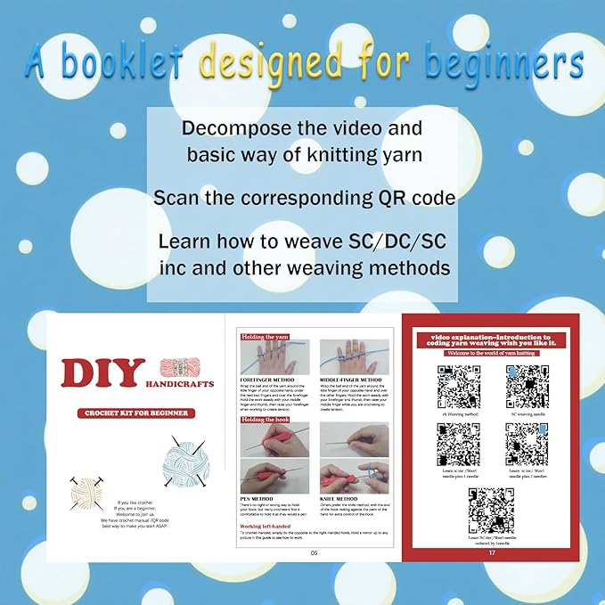 DOOOYU 5pcs Crochet Kit for Beginners Crochet Animals Knitting Kit Supplies Learn to Crochet Beginner Set Kit with Crochet Hooks, Yarn, Step-by-Step Instructions Video (5PCS)