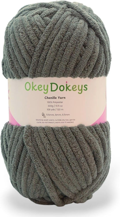 Okey Dokeys 300g Jumbo Velvet Chenille Yarn 7 Jumbo – Plush, No-Fray, Durable Plushies, Posh Soft Crochet Projects Beginner Friendly (130 yds) (Pebble Path Grey (118), 1 Pack (17.90/Skein))