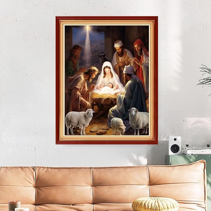 Funart Stamped Cross Stitch Kits for Beginners Full Range of Cross Stitching Preprinted Embroidery Kits for Adults, 11CT Embroidery Pattern Needlepoint Kits-Nativity 16x20 inchs