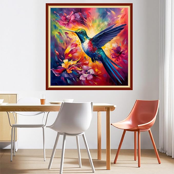DMCVIVR Stamped Cross Stitch Kits for Beginners Adults Needlepoint Kits for Beginners Embroidery Kits for Adults Crossstitch Kit for Beginners 11CT-Hummingbirds Gather Honey 18x18 inchs