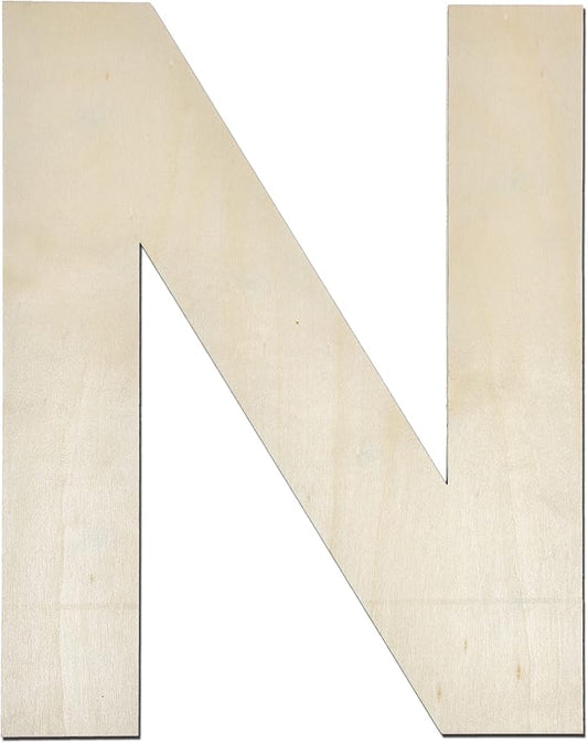 12 Inch Wooden Letter N, 1/4 Inch Thick Large Unfinished Wood Letter for Home Wall Decor, DIY Crafts
