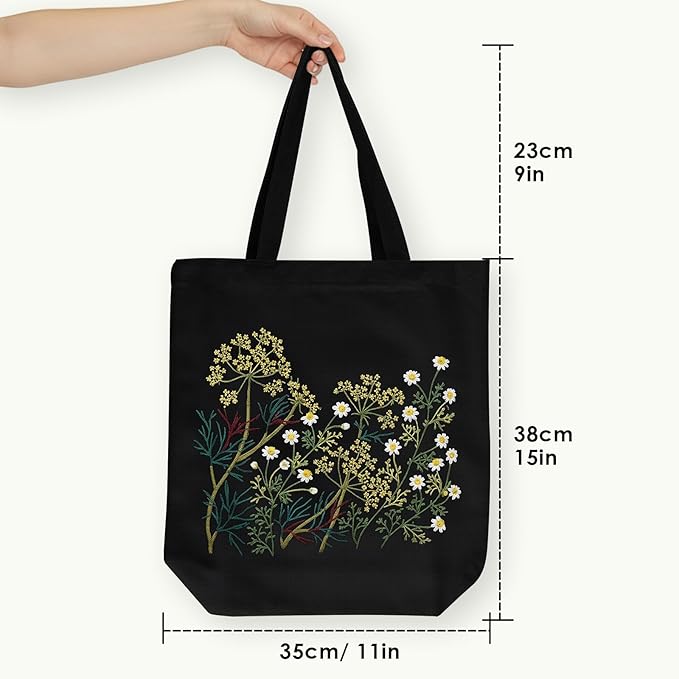 ERKOON Canvas Tote Bag Embroidery Kit for Beginners, Floral Arts Crafts Cross Stitch Kits for Adults Including Stamped Embroidery Bag with Hoops, Needle, Instruction and Color Threads(Chamomile)
