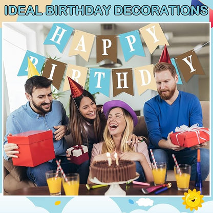 Mooliwe 171 Pcs DIY Custom Banner Kit Make Your Own Customizable Sign for Birthday Wedding Party Decoration Include 20 Paper Pennant 148 Letters and Numbers 1 Rope 2 Threading Device (Blue Brown)