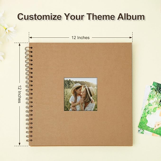 Scrapbook Album 12x12 Inches Photo Album Hardcover Kraft with Window Scrap Book Blank Memory Book for Baby Wedding Guest Book Couples Graduation Travel DIY Anniversary, 100 Pages Brown