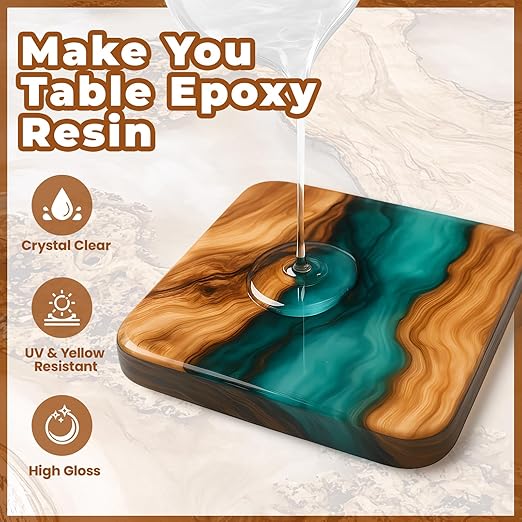 LEEYA RESIN Epoxy Resin Kit 32OZ, Table Top Epoxy Resin Crystal Clear, Ultra-Gloss, Self-Leveling Resina Epoxica for River Table, Countertop, Arts & Crafts, Woodwork, Jewelry 1:1 Mix(16 oz*2)