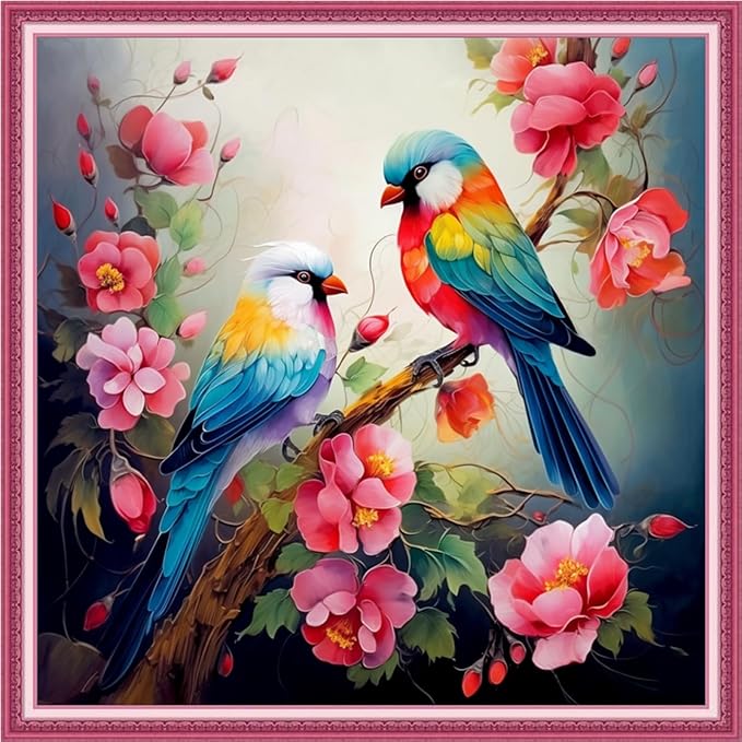Joyhoor Cross Stitch Kits for Beginners Stamped Cross-Stitch Supplies Needlework preprint Embroidery Kits for Adults DIY Needlepoint Kits Embroidery Patterns 11CT-Flower Couple Bird 18.x18 inch