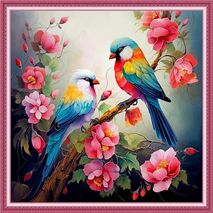 Joyhoor Cross Stitch Kits for Beginners Stamped Cross-Stitch Supplies Needlework preprint Embroidery Kits for Adults DIY Needlepoint Kits Embroidery Patterns 11CT-Flower Couple Bird 18.x18 inch